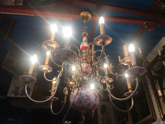 Large 12-Light Ceramic Chandelier, 1950s-WQQ-666494