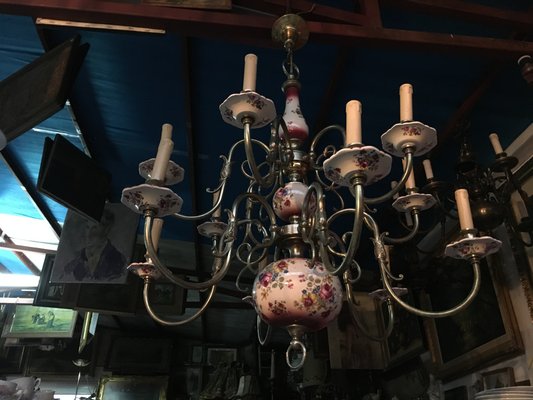 Large 12-Light Ceramic Chandelier, 1950s-WQQ-666494