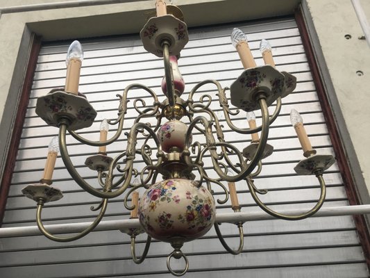 Large 12-Light Ceramic Chandelier, 1950s-WQQ-666494