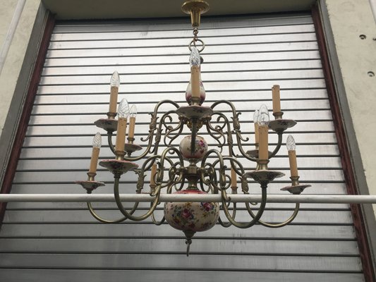 Large 12-Light Ceramic Chandelier, 1950s-WQQ-666494