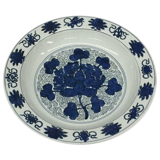 Large 16th Century Blue & White Grape Dish, Ming Dynasty, Jiajing Period