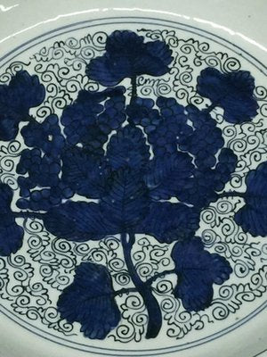 Large 16th Century Blue & White Grape Dish, Ming Dynasty, Jiajing Period-UCH-1224789