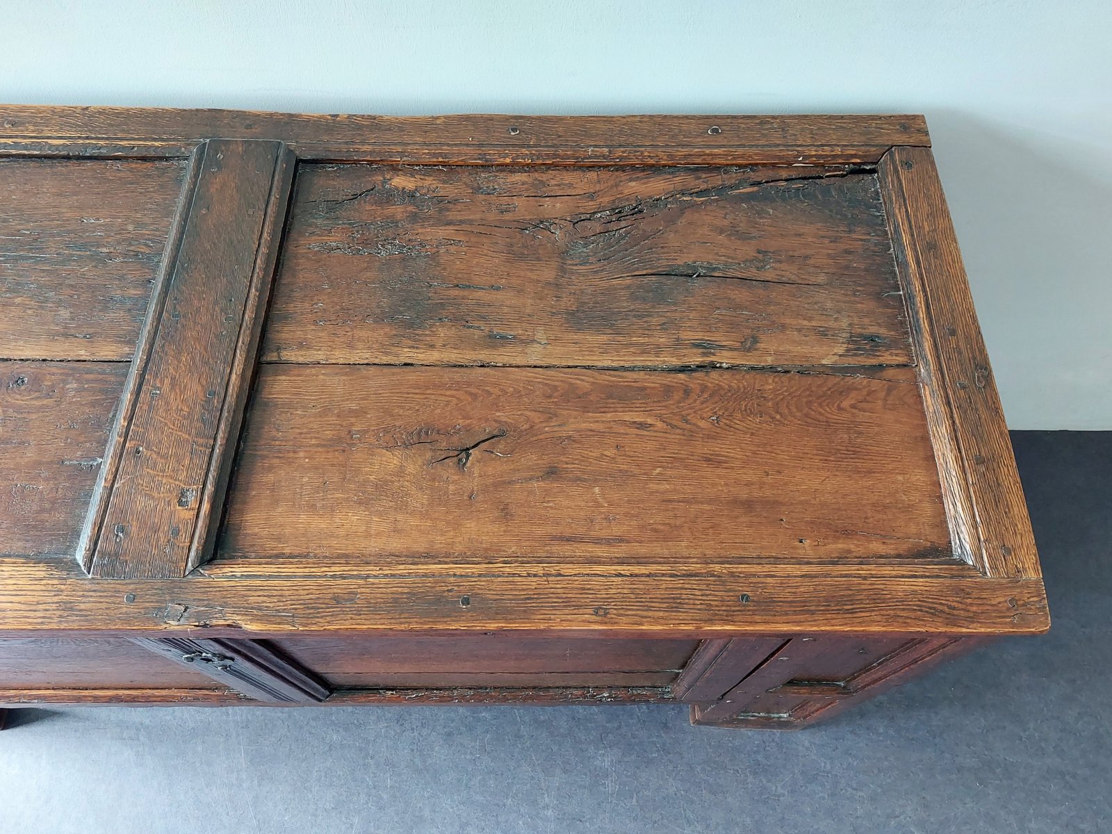 Large 17th Century Panelled Oak Coffer