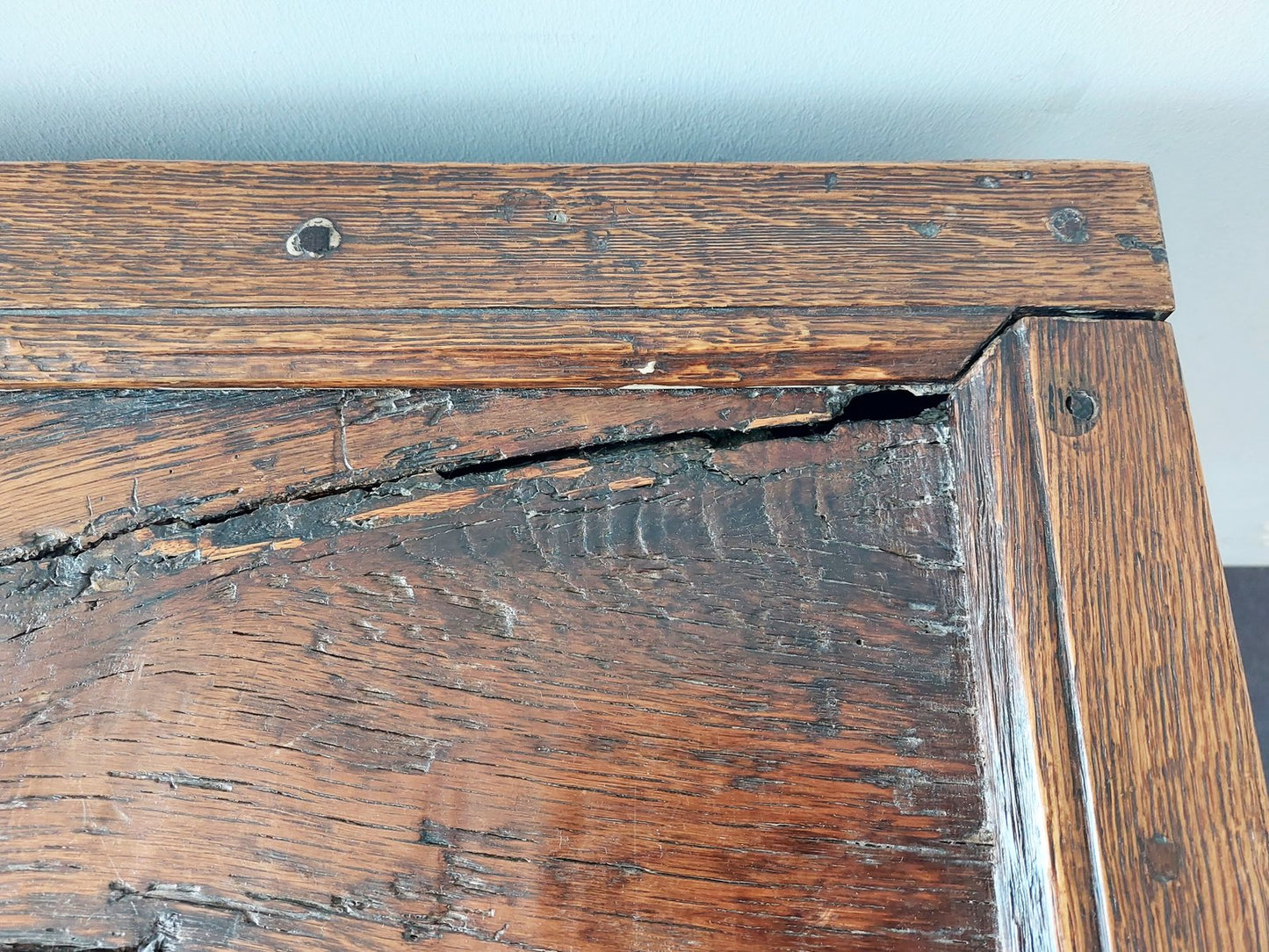 Large 17th Century Panelled Oak Coffer