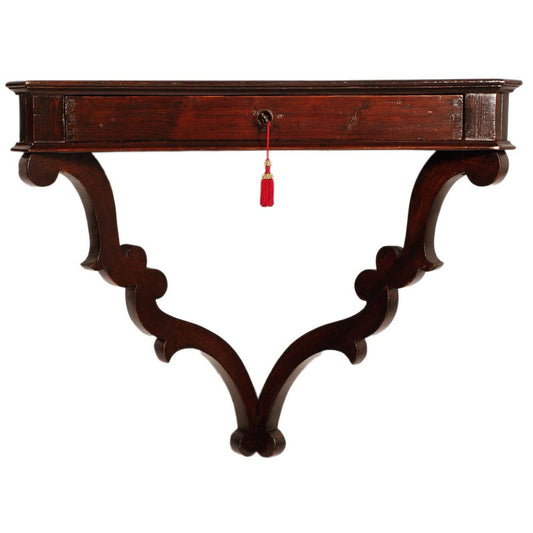 Large 17th Century Tuscan Renaissance Hanging Console in Walnut with Drawer, 1600s