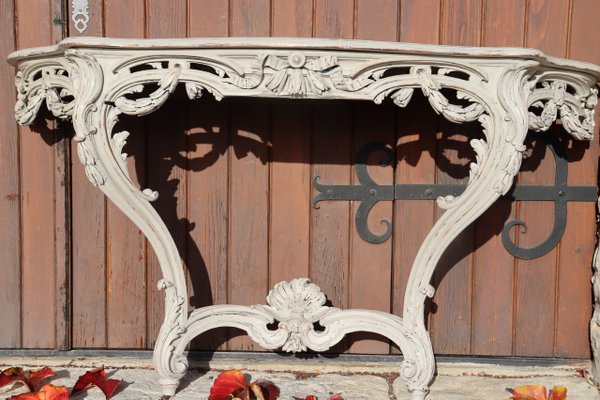 Large 18th Century Carved and Molded Console Table in Walnut and Oak-KMQ-1449676