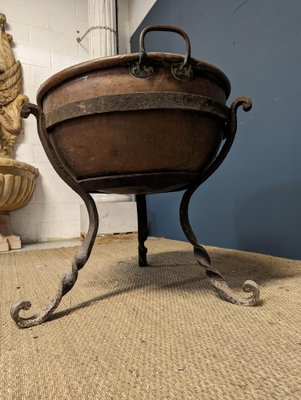 Large 18th-Century Copper Cauldron on Stand-HLV-1757728