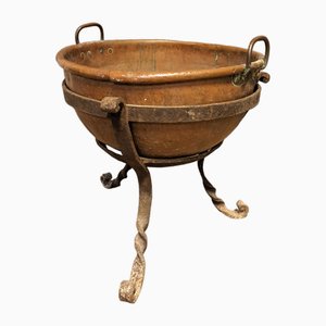 Large 18th-Century Copper Cauldron on Stand-HLV-1757728