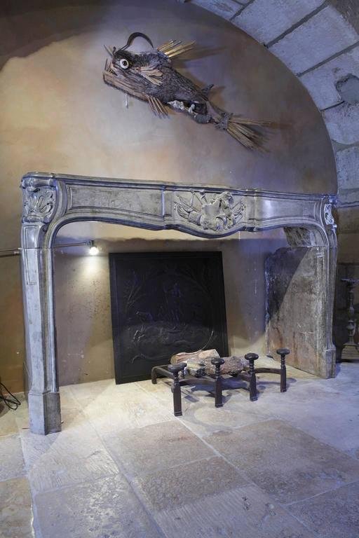 Large 18th Century French Limestone Fireplace