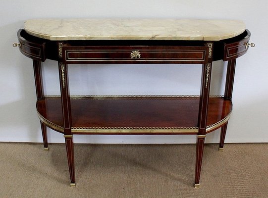 Large 18th Century Louis XVI Style Mahogany and Marble Console Table-RVK-963048