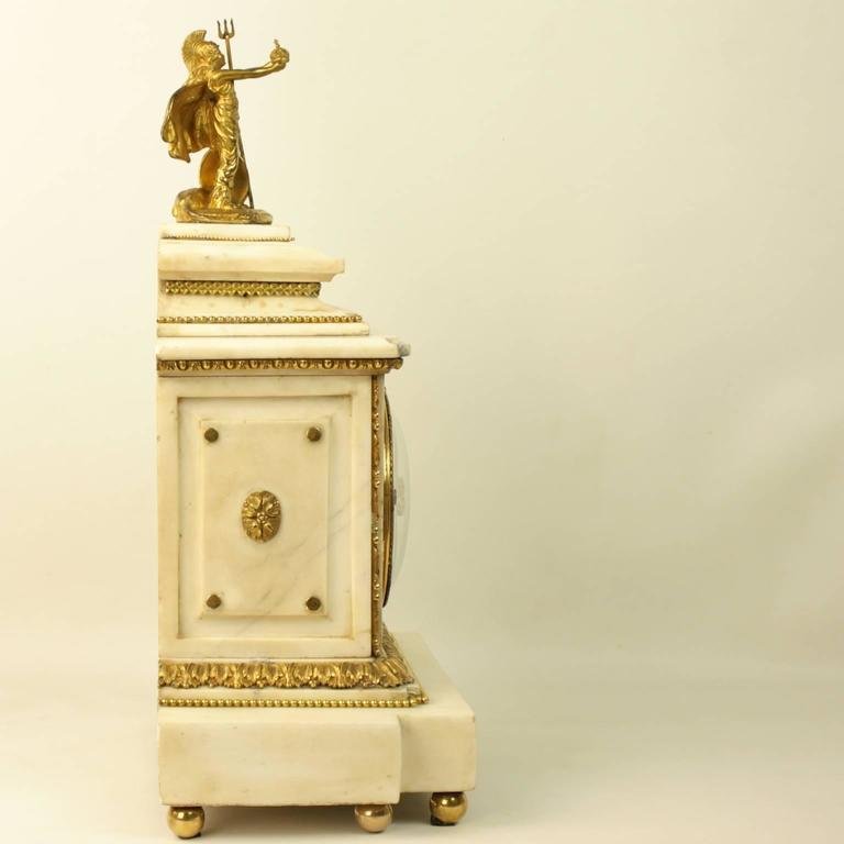 Large 18th Century Louis XVI White Marble Mantel Clock Representing Athena