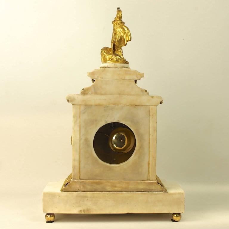 Large 18th Century Louis XVI White Marble Mantel Clock Representing Athena