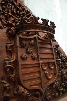 Large 18th Century Pinewood Coat of Arms, Spain-UJE-1386324