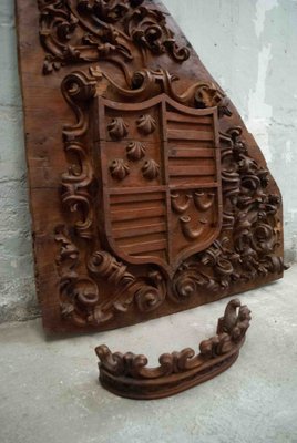 Large 18th Century Pinewood Coat of Arms, Spain-UJE-1386324