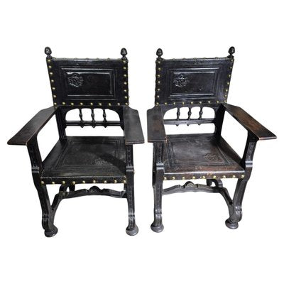 Large 19th Century Castilian Armchairs, 1860, Set of 2-FDW-2039609