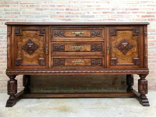 Large 19th Century Catalan Spanish Buffet with Drawers and Mirror Crest-NOU-705892