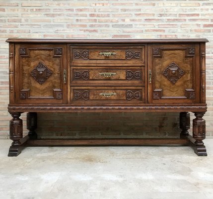 Large 19th Century Catalan Spanish Buffet with Drawers and Mirror Crest-NOU-737539