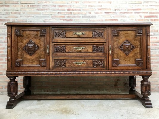 Large 19th Century Catalan Spanish Buffet with Drawers and Mirror Crest-NOU-737539