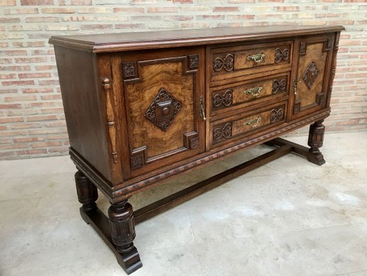 Large 19th Century Catalan Spanish Buffet with Drawers and Mirror Crest-NOU-737539