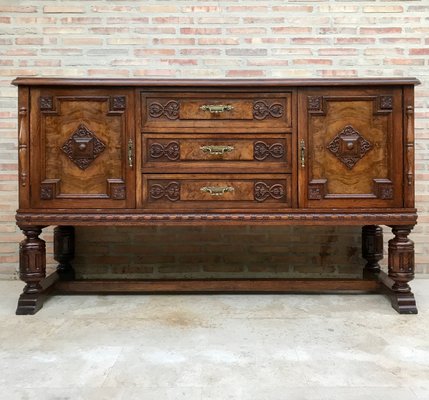 Large 19th Century Catalan Spanish Buffet with Drawers and Mirror Crest-NOU-705892