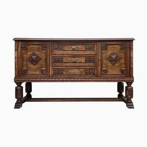 Large 19th Century Catalan Spanish Buffet with Drawers and Mirror Crest-NOU-737539