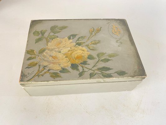 Large 19th Century Flowers Jewelry Box in Wood, England-UR-1724388