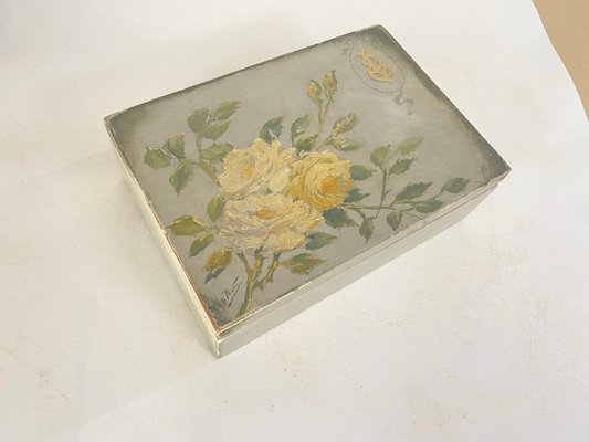 Large 19th Century Flowers Jewelry Box in Wood, England-UR-1724388