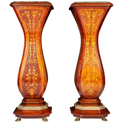 Large 19th Century French Marquetry Inlaid Pedestals, Set of 2-MBH-1031734