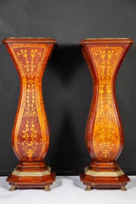 Large 19th Century French Marquetry Inlaid Pedestals, Set of 2-MBH-1031734