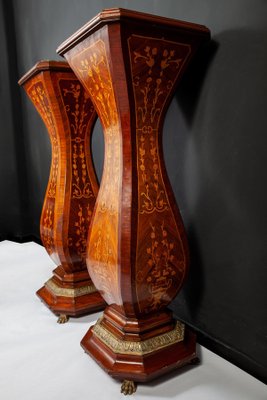 Large 19th Century French Marquetry Inlaid Pedestals, Set of 2-MBH-1031734