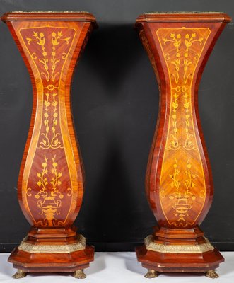 Large 19th Century French Marquetry Inlaid Pedestals, Set of 2-MBH-1031734