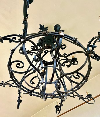 Large 19th Century French Wrought Iron Twelve-Light Chandelier-MJY-1313712