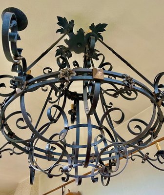 Large 19th Century French Wrought Iron Twelve-Light Chandelier-MJY-1313712