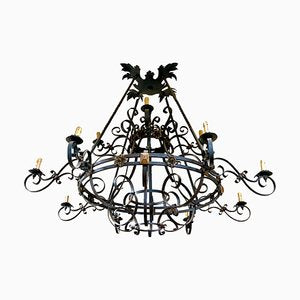 Large 19th Century French Wrought Iron Twelve-Light Chandelier-MJY-1313712