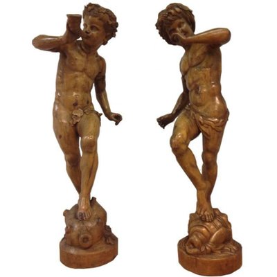 Large 19th Century Fruit Wooden Statues of Young Bacchus, Set of 2-UCH-1224742