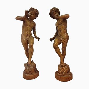 Large 19th Century Fruit Wooden Statues of Young Bacchus, Set of 2-UCH-1224742