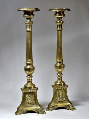 Large 19th Century Gilded Bronze Church Candlehticks, Set of 2-GRD-2035990