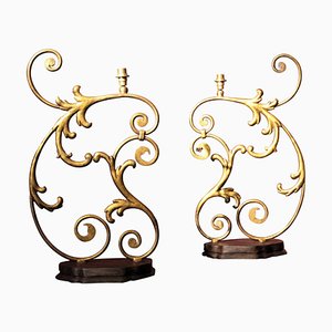 Large 19th Century Italian Gilt Handwrought Iron Scale One Light Table Lamps, Set of 2-AXE-1433370