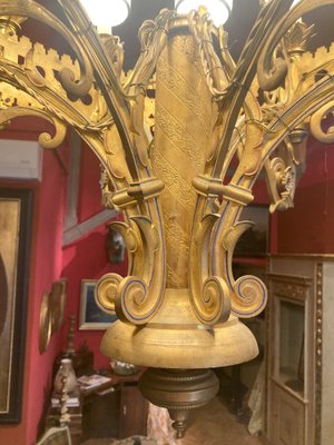 Large 19th Century Italian Gothic Revival Gilt Bronze and Enameld 12 Candle Lights Chandelier-AXE-1741565