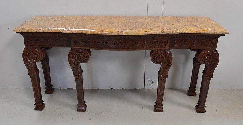 Large 19th Century Louis XVI Style Mahogany Console Table with Marble Top-RVK-705619