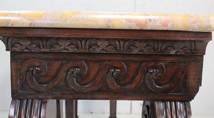 Large 19th Century Louis XVI Style Mahogany Console Table with Marble Top-RVK-705619