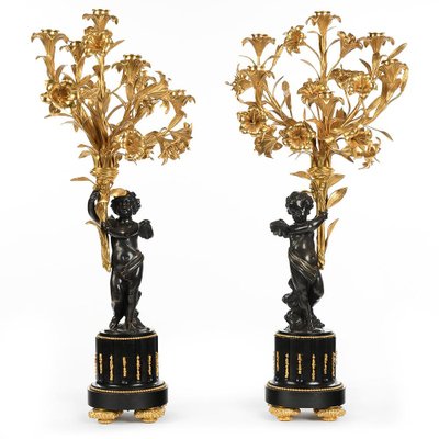 Large 19th Century Patinated and Gilt Bronze Candleholders, Set of 2-NQ-624903