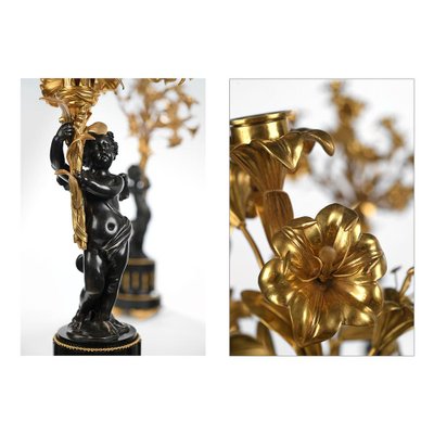 Large 19th Century Patinated and Gilt Bronze Candleholders, Set of 2-NQ-624903