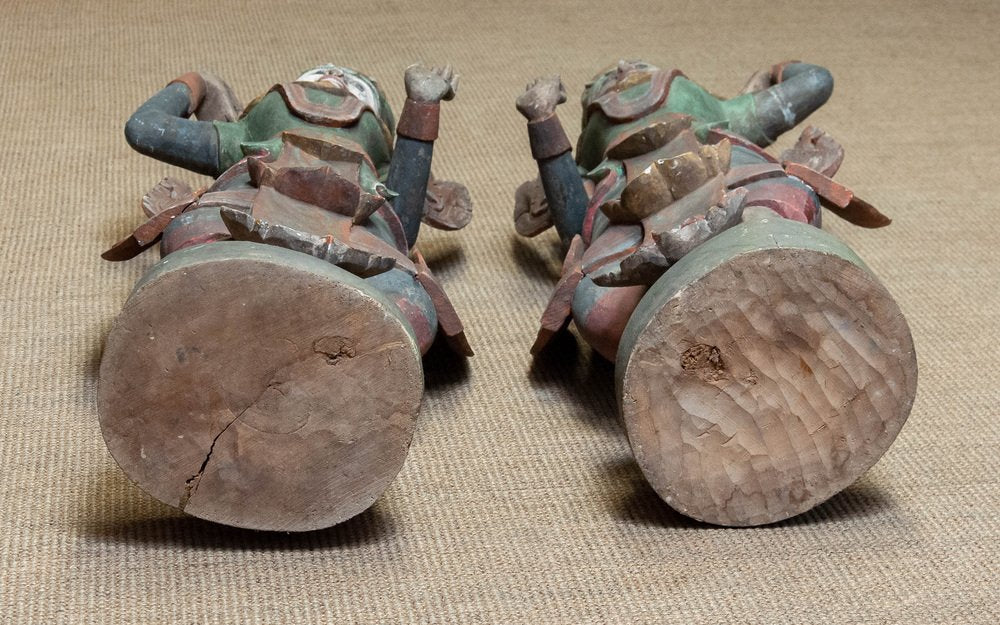 Large 19th Century Polychromed Burmese Nat Temple Dancers, Set of 2