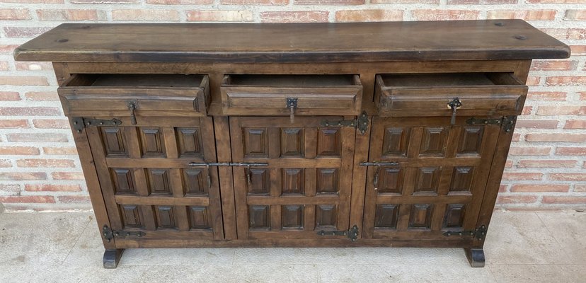 Large 20th Century Catalan Spanish Baroque Carved Walnut Tuscan Credenza or Buffet, 1900s-NOU-1718555