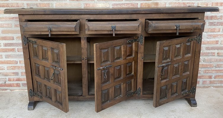 Large 20th Century Catalan Spanish Baroque Carved Walnut Tuscan Credenza or Buffet, 1900s-NOU-1718555