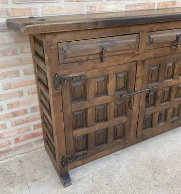 Large 20th Century Catalan Spanish Baroque Carved Walnut Tuscan Credenza or Buffet, 1900s-NOU-1718555