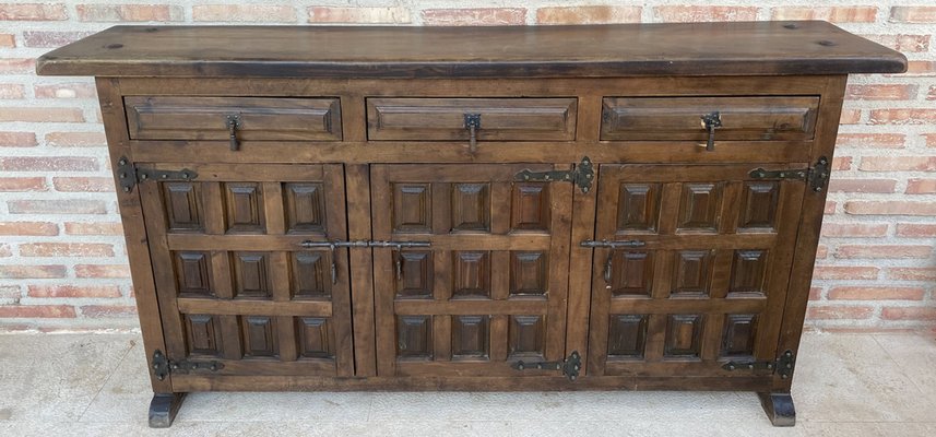 Large 20th Century Catalan Spanish Baroque Carved Walnut Tuscan Credenza or Buffet, 1900s-NOU-1718555