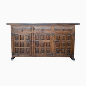 Large 20th Century Catalan Spanish Baroque Carved Walnut Tuscan Credenza or Buffet, 1900s-NOU-1718555