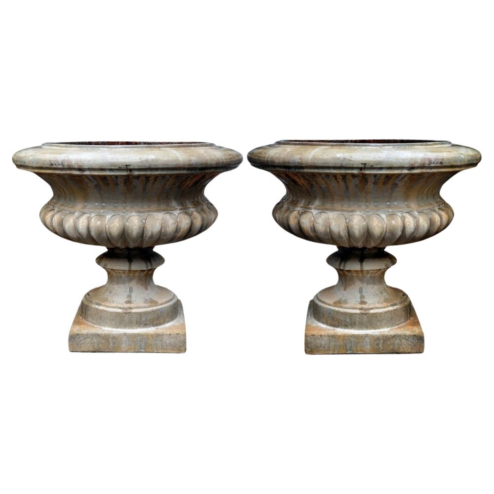 Large 20th Century Medici Terracotta Goblets from Impruneta Baccellato, Set of 2